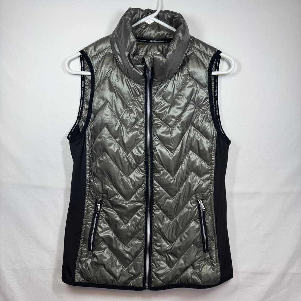 Calvin Klein Performance Women's Gray Puffer Vest Sleeveless Zip Up Sz Medium